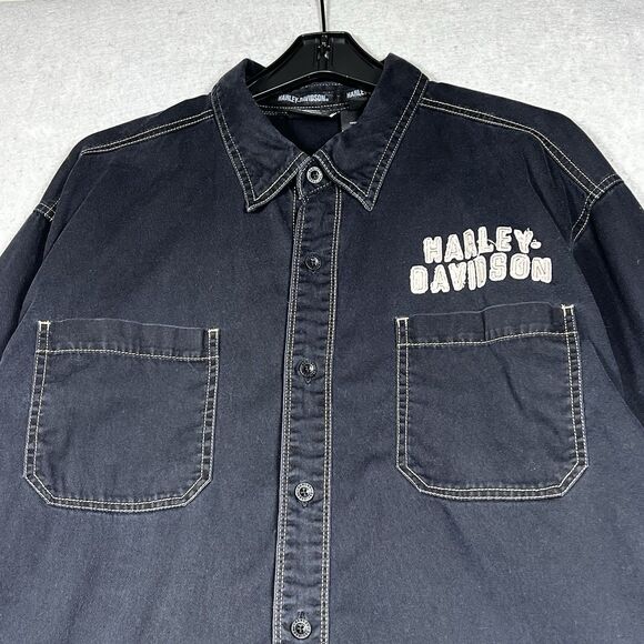 HARLEY DAVIDSON Classic Eagle EMBROIDERED Garage Shirt Men’s 2XL Long Sleeve - Picture 5 of 14